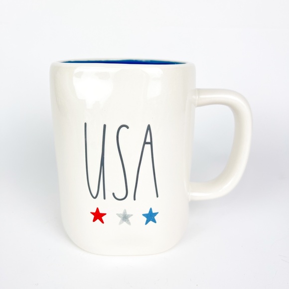 Rae Dunn “USA" Stars America 4th of July Coffee Mug Whit Blue Red Patriotic NEW - Picture 3 of 9